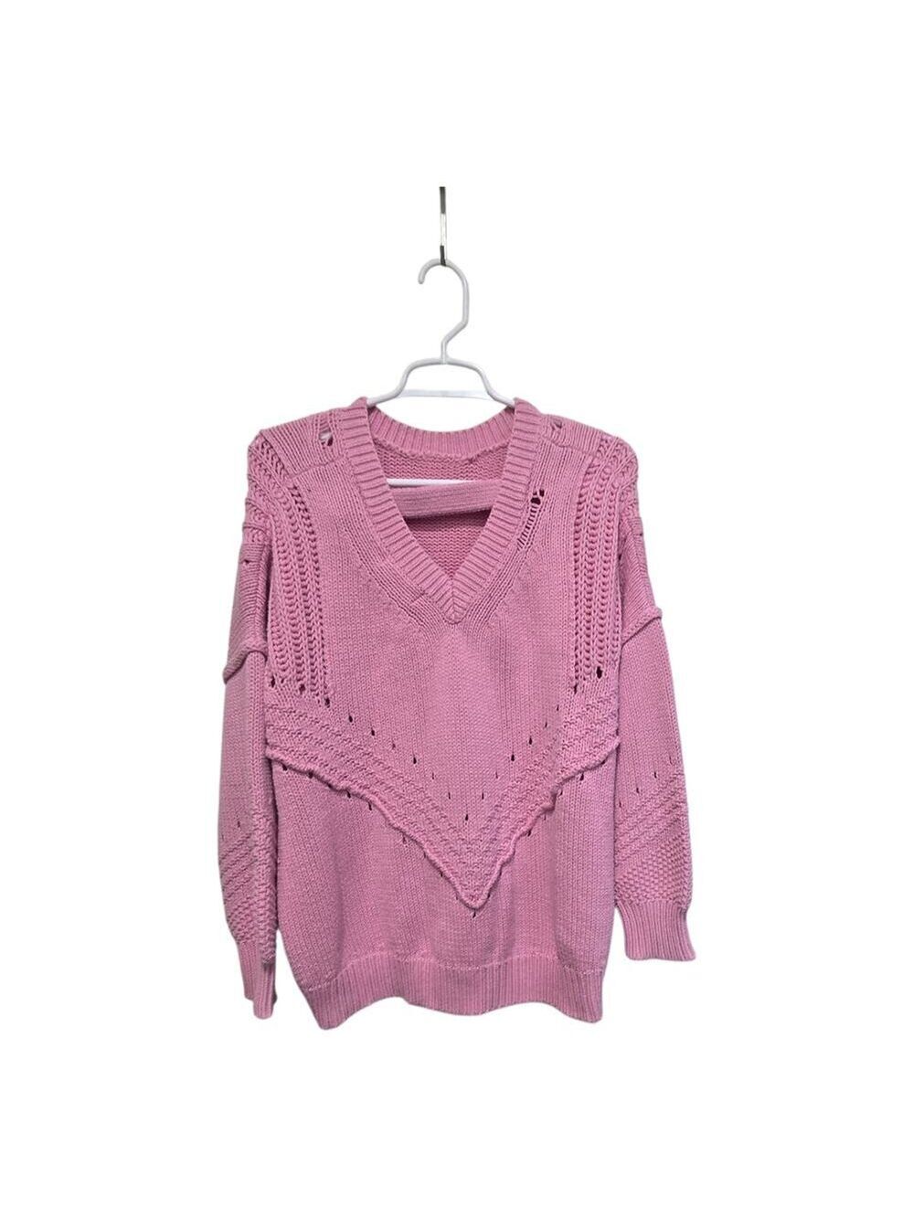 Impeccable Pig Pink Chunky Knit V Neck Sweater Medium